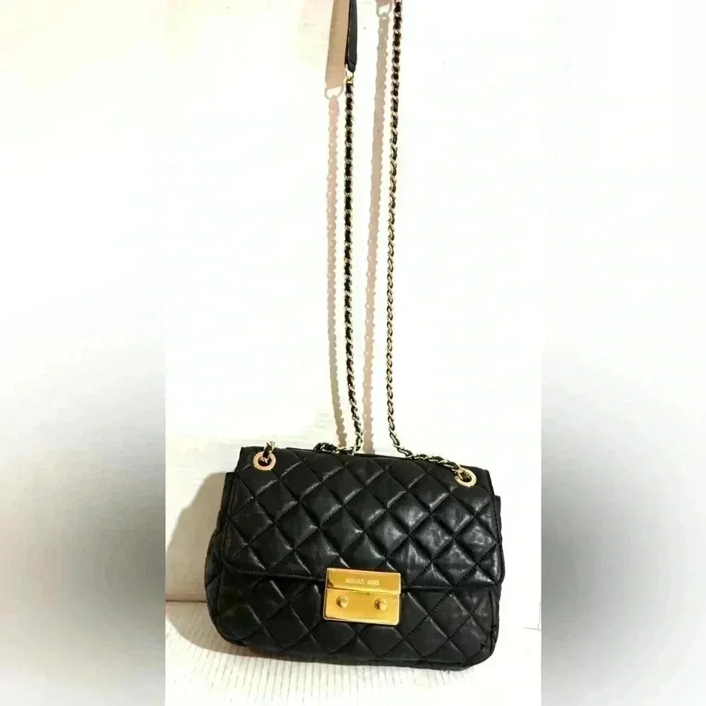 Michael Kors black quilted leather crossbody handbag